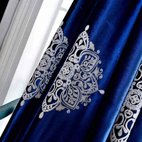 Blackout Curtains 84 Inches Long for Bedroom, White Flowers Embroidered Room Darkening Window Drapes for Living Room, 52x84, 2 Panels, Dark Blue - view 6