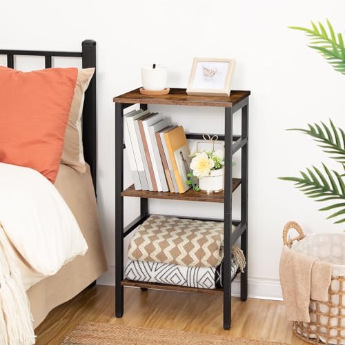 3 Tier Bookshelf, Small Narrow Bookshelf, Record Storage Rack with Side Fence, Floor-Standing Shelf Units, Narrow Display Shelf for Living Room, Bedroom, Classroom, Rustic Brown BF80CJ01G1 - view 5