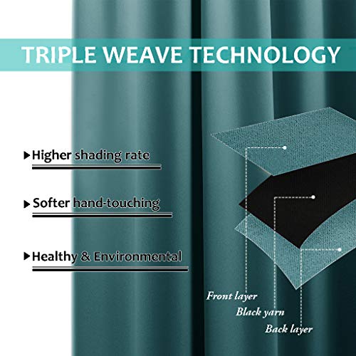 100% Blackout Curtains 108 inches Long, Noise Reduction Window Treatment Curtains, Thermal Insulated Energy Smart Drapes Draperies for Apartment Decor, Sea Teal, Set of 2, 52 inches Wide - view 5