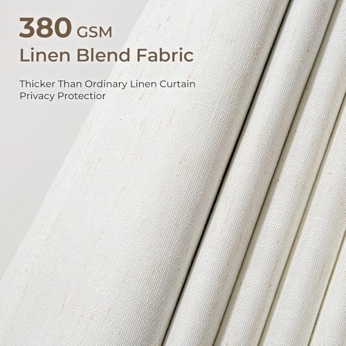 Pleated 100% Blackout Linen Curtains for Bedroom Living Room, Memory Trained Thermal Insulated Room Darkening Window Pleat Drapes with Hooks, 2 Panels (Natural, 40" W x 102" L (Pack of 2)) - view 3