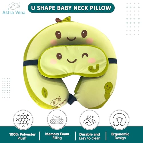 Child Travel Sleep Mask and Pillow Set - 2 in 1 Cute Character Design for Kids Rest, Naps and Relaxation. Soft Comfort with Bag Cover, Perfect for Flights, Car Trips 30cm (Green) - view 2