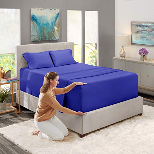 Bed Linen Set, Royal Blue, Deep Pocket King Size Sheets, 4 Piece Set - view 2