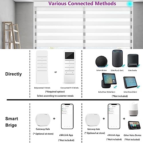 Smart Zebra Blinds Motorized Shades Remote Control for Indoor Windows, Custom Size Electric Solar Panel Power Automatic Work with Alexa, Google Home, Apple Homekit, Light Filtering, White - view 4