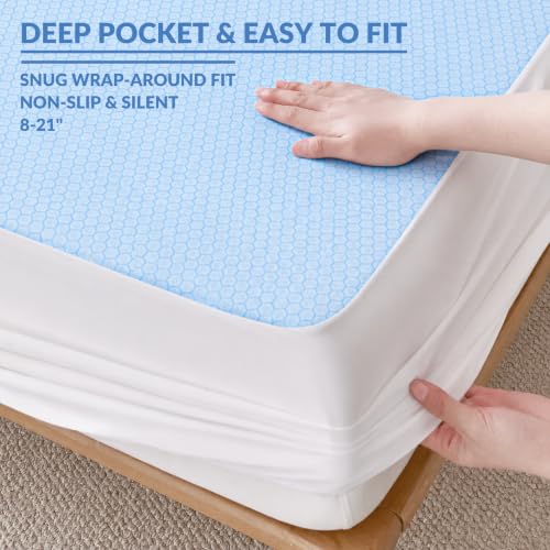 Waterproof Mattress Protector - Breathable Noiseless - Oeko-TEX Machine Washable - Fits 8-18" Deep Pockets Mattress Cover Cooling Queen - view 4