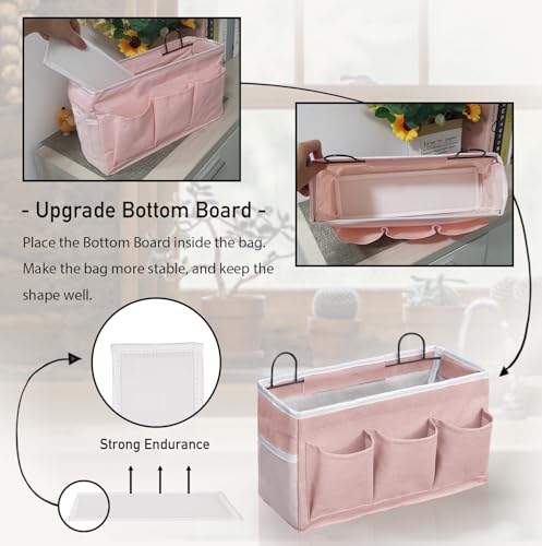 2pcs Light-Style Wall Hanging Storage Bag, Linen Fabric Door Hanging Organizer Baskets with Pockets, Waterproof Bin for Bedroom, Kitchen, Office, RV Camper (Pink-2pcs) - view 3