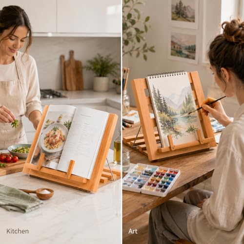 Wooden Cookbook Stand Adjustable Beech Book Holder and Tablet Easel - view 5