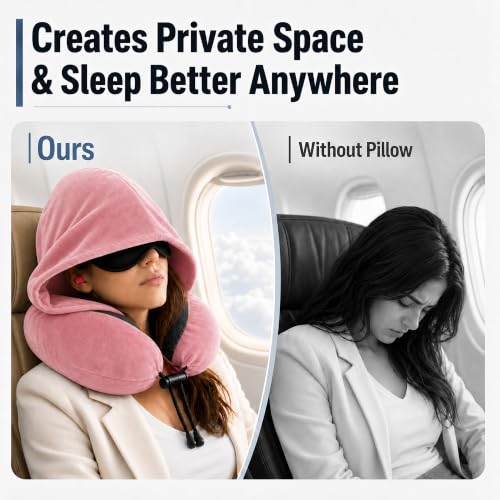 Travel Neck pillow for Airplane, with Large Hood Eye Mask Earplug and Bag - view 3