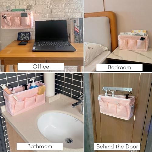 2pcs Light-Style Wall Hanging Storage Bag, Linen Fabric Door Hanging Organizer Baskets with Pockets, Waterproof Bin for Bedroom, Kitchen, Office, RV Camper (Pink-2pcs) - view 2