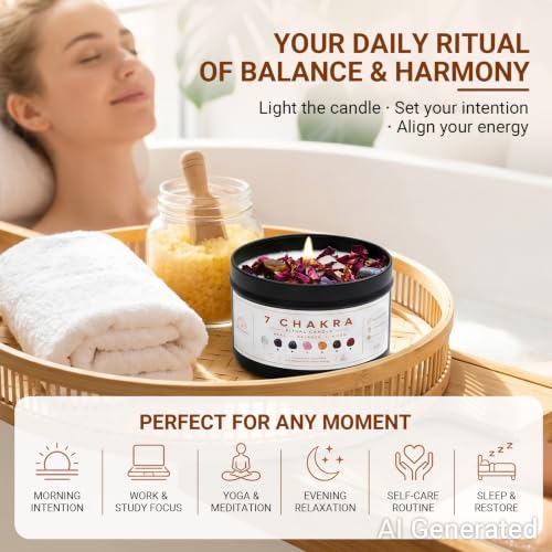 7 Chakra Crystal Candle, Coconut Soy Wax, 40+ Hour Burn, 7 Real Crystals - view 6