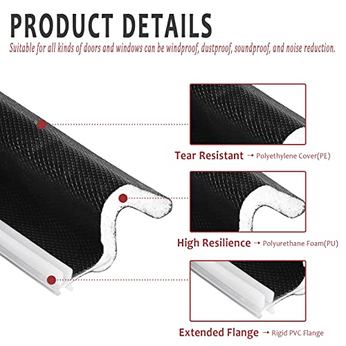 100 Feet Weather Stripping Door Seal Strip, V-Shaped "Q" Foam Slot Installation Seals Large Gap Kerf Weather Stripping for Door Frame, Easy Cut to Size(Black) - view 3