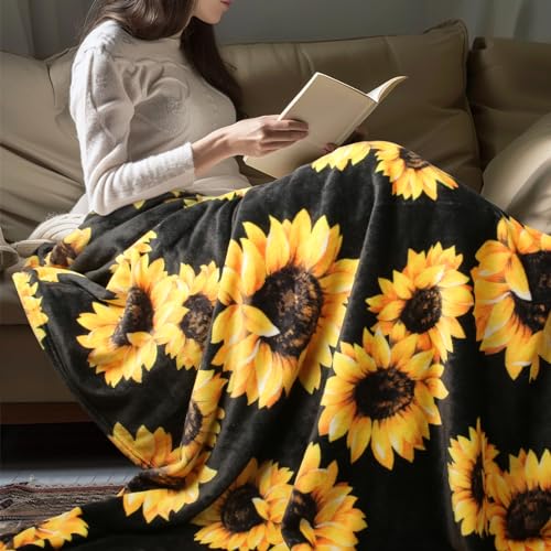Sunflower Blankets Gifts for Women, Flannel Fleece Sunflower Gift, Floral Throw Blanket for Couch Bed Sofa, Soft Cozy Warm Lightweight Blankets for Travel Camping 260GSM (50"x60") - view 3