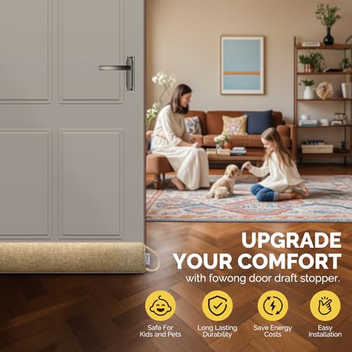 32" Door Draft Stopper, Weighted Under Door Noise Stopper, Oatmeal - view 6
