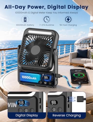 2-Pack Magnetic Cruise Approved Fan with Night Light, 10000mAh Ultra-Slim Travel Fan, Hook Design, Portable Fan for Cruise Ship Cabin, Bedroom Sleeping, Camping, Travel & Cruise Essentials 2026 - view 5
