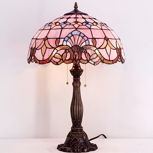 Tiffany Lamp Pink Stained Glass Baroque Bedside Table Lamp 24" - view 3