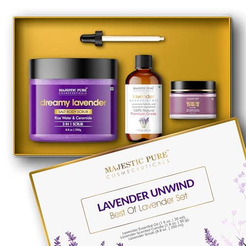 Lavender Essential Oil & Body Scrub Set - Pack of 3