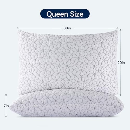 Cooling Shredded Memory Foam Pillows for Sleeping 2 Pack, Adjustable Bed Pillow for Side Back Stomach Sleepers Luxury Gel Pillows Queen Size Set of 2 with Washable Removable Cover - view 7