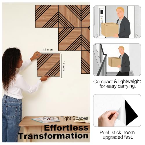Acoustic Wall Panels, Walnut, 16 Pack, 12x12 in - view 5