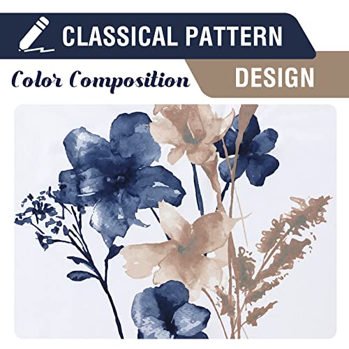 100% Blackout Curtains 63 inch Length 2 Panels Set Cattleya Floral Printed Drapes Leah Floral Thermal Curtains for Bedroom with Black Liner Sound Proof Curtains, Navy and Taupe - view 4