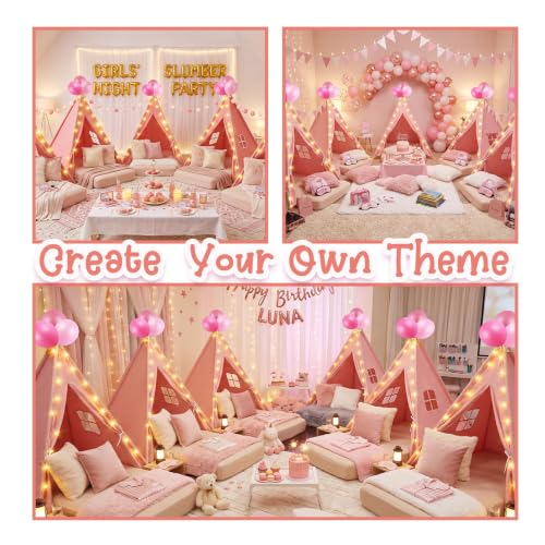 4 Pack Kids Teepee Tent Sleepover for Slumber Party, Pink - view 6