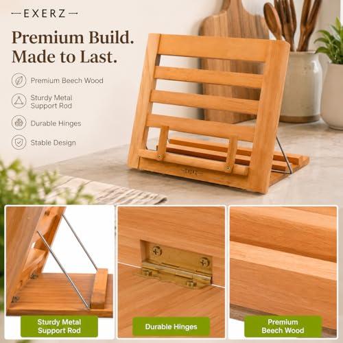 Wooden Cookbook Stand Adjustable Beech Book Holder and Tablet Easel - view 6