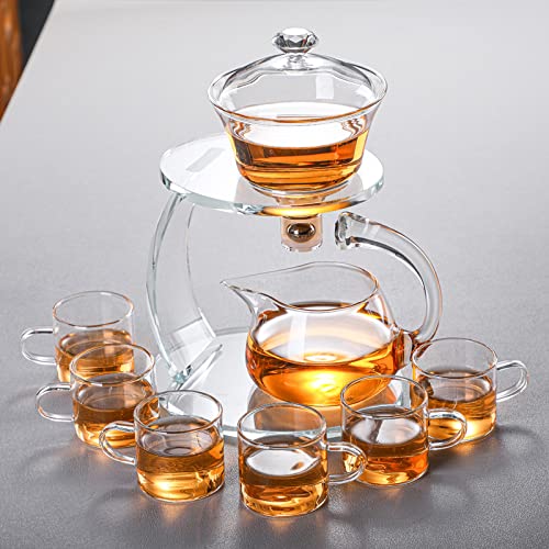 Lazy Kungfu Glass Tea Set Semi Automatic Drip Rotating with Infuser Glass Teapot Set - view 4