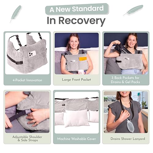 Post Mastectomy Pillow – 4pc Protective Set with Gel Pack, Seatbelt Cushion, & Shower Lanyard– After Double Mastectomy Pillow Post Surgery Recovery Must Haves, Lumpectomy Recovery Supplies Kit - view 3