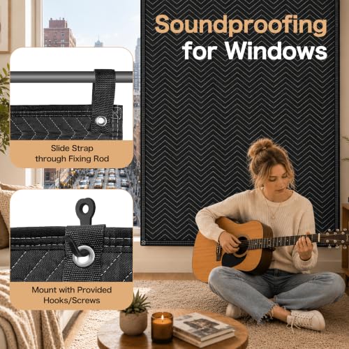 48"x 80"Sound Dampening Blanket with Grommets,2 PCS Heavy Duty Sound Absorbing Blanket for Recording Studio,Noise Reduction Soundproof Blanket,Light Blocking Acoustic Moving Blanket,Podcast,Theater - view 5