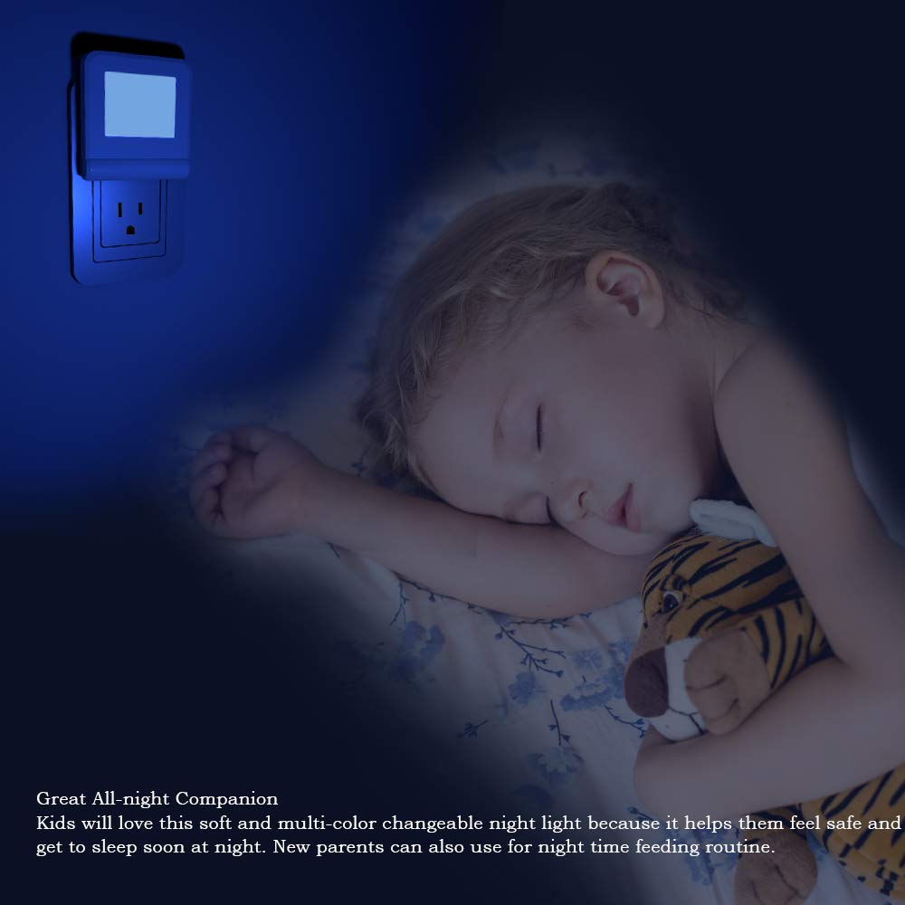 Plug in LED night light with smart dusk to dawn sensor, multi-color changeable nightlights, energy efficient night lamp for bedroom, baby room, kitchen, hallway, stairway, 2 pack - view 6