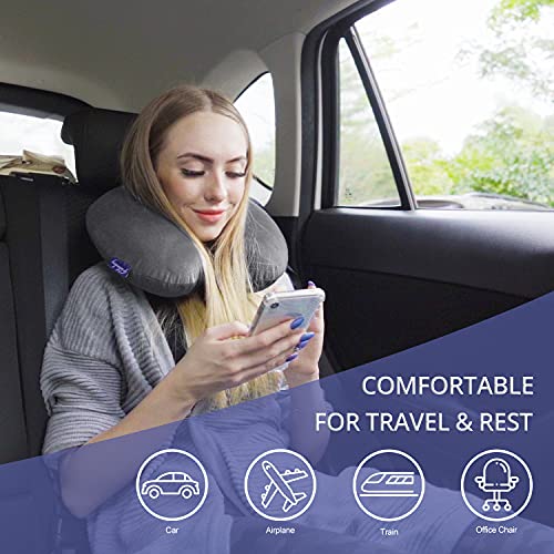 Travel Pillow Memory Foam for Airplanes - Neck Pillow for Traveling, Car, Home, Flight Pillow for Sleeping with Attachable Snap Strap Soft Washable Cover, Provide Head Neck Support Rest, Dark Gray - view 3