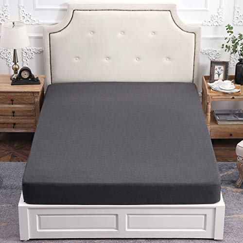 Jersey Fitted Sheet Only Heather Charcoal Grey Queen - view 5