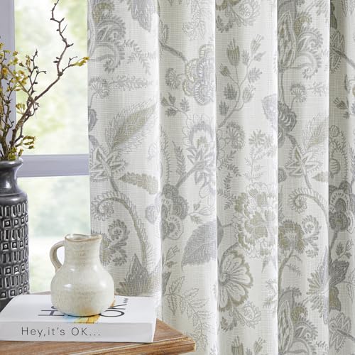 Grey Floral Botanical Pinch Pleated Blackout Curtains 84 Inch - view 2