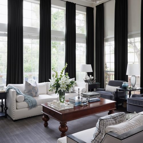 Black 192 inch Long Velvet Curtains for High Living Room
