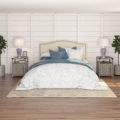 Farmhouse Nightstand with Charging Station, Rustic End Table, Grey - view 6
