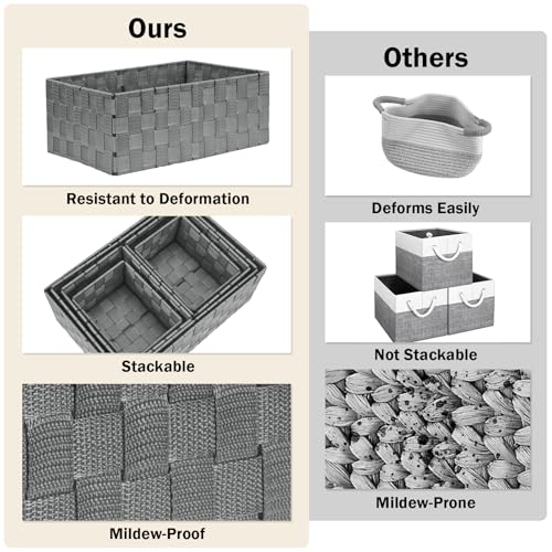 Storage Baskets: 6 Pack Stackable Woven Storage Bins, Grey - view 5