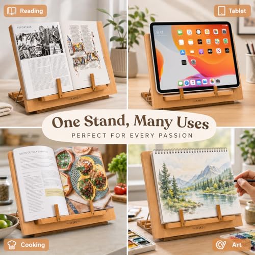 Wooden Cookbook Stand Adjustable Beech Book Holder and Tablet Easel - view 4