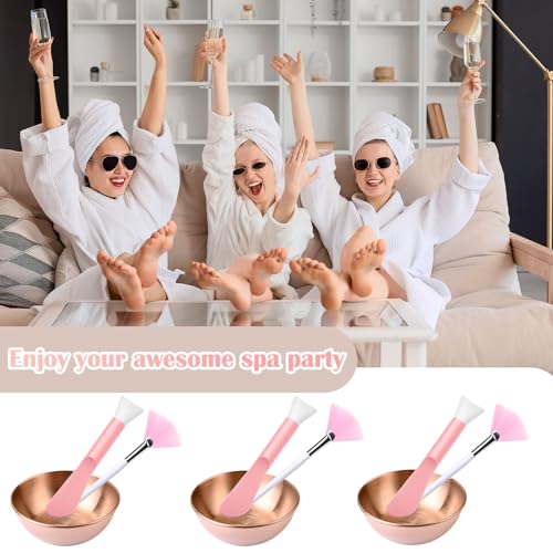 9Pcs Esthetician Supplies kit - 3 Mask Mixing Bowls, 3 Fan Esthetician Brushes & 3 Mask Brushes for Sleepover & Spa Night Celebrations (Rose Gold) - view 6