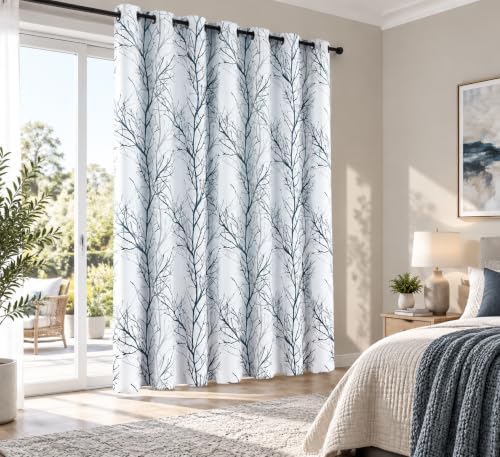 100% Blackout Blue Grey Tree Branch Curtains 84 Inch 1 Panel - view 6