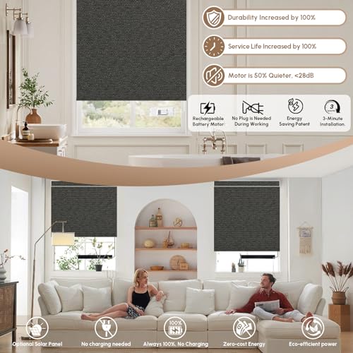No Drill Motorized Blinds with Remote, 100% Blackout Roller Shades - view 4
