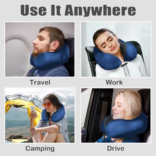 Travel Pillow, Memory Foam Neck Pillow for Traveling, U Shape Neck Pillow Airplane Portable Flight Pillow Travel Kit with 5D Contoured Eye Masks and Earplug for Plane Train Car Home Office - Blue - view 6