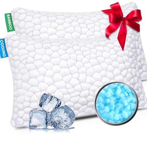 Cooling Bed Pillows for Sleeping 2 Pack Shredded Memory Foam Pillows Adjustable Pillow for Side Back Stomach Sleepers Luxury Gel Pillows Queen Size Set of 2 with Washable Removable Cover