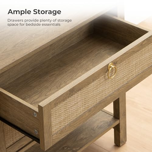 26.7" Wide Rattan Nightstand with 2 Drawers & Open Shelf End Table - view 6