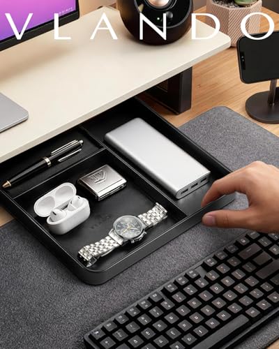 Valet Tray, PU Leather Nightstand Organizer with Divider - view 6