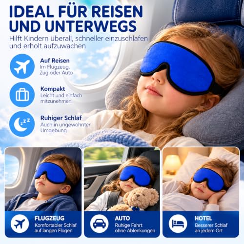 3D Sleep Mask for Kids, Light Block Sleeping Blindfold Memory Foam Contoured Eye Mask for Sleep, Adjustable Strap Eye Cover and Travel Sleep Mask for Boys Girls, Dark Blue - view 5