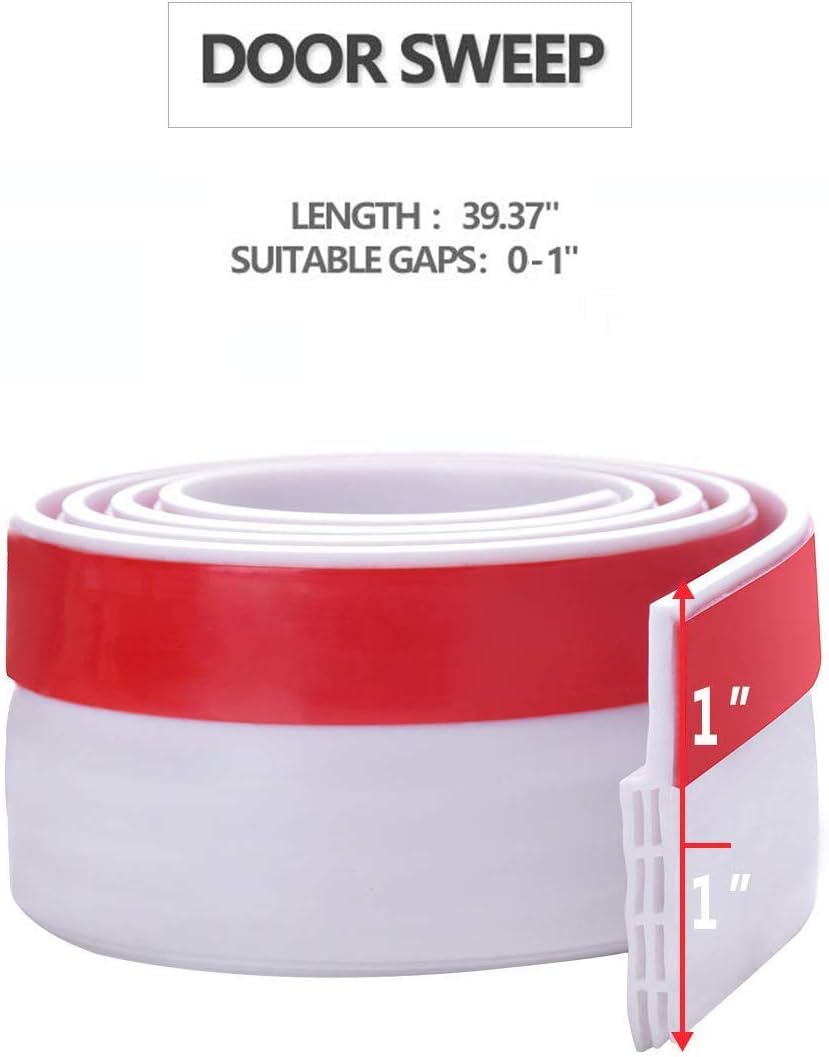 Door draft stopper under door sweep for exterior & interior doors, weather stripping door seal, strong adhesive door sweep soundproof weather stripping, 2" W x 39" L, white - view 6