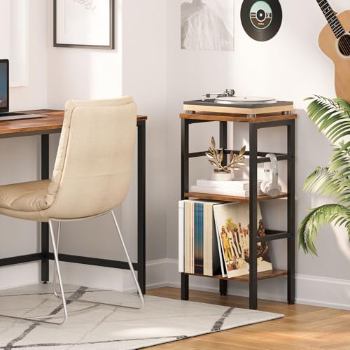 3 Tier Bookshelf, Small Narrow Bookshelf, Record Storage Rack with Side Fence, Floor-Standing Shelf Units, Narrow Display Shelf for Living Room, Bedroom, Classroom, Rustic Brown BF80CJ01G1 - view 2