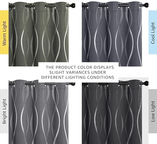Grey Blackout Striped Pattern Curtains for Living Room, 52 x 84 - view 4