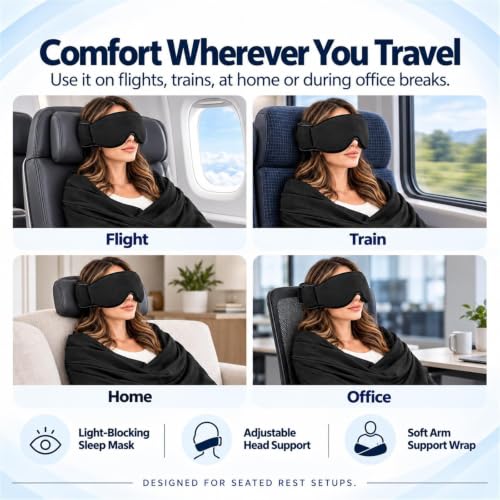 Travel Sleep Set, Travel Sleep Set 3-in-1 Eye Mask Head & Arm Support, Portable Travel Comfort Kit with Light Blocking Sleep Mask, Arm Rest Support, Compact Travel Accessories - view 4