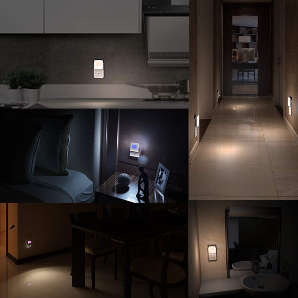 Plug in LED night light with smart dusk to dawn sensor, multi-color changeable nightlights, energy efficient night lamp for bedroom, baby room, kitchen, hallway, stairway, 2 pack - view 7