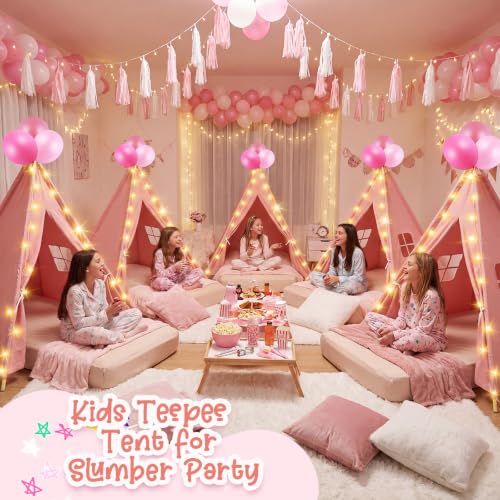 4 Pack Kids Teepee Tent Sleepover for Slumber Party, Pink - view 5
