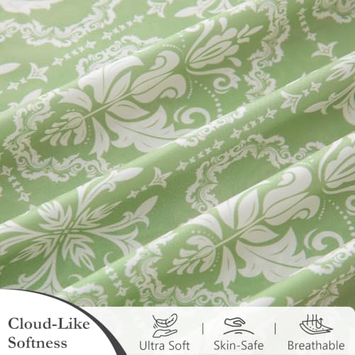 Queen Size Printed Sheet Set, 4 Pieces Bed Bedsheets, Sage Green - view 4